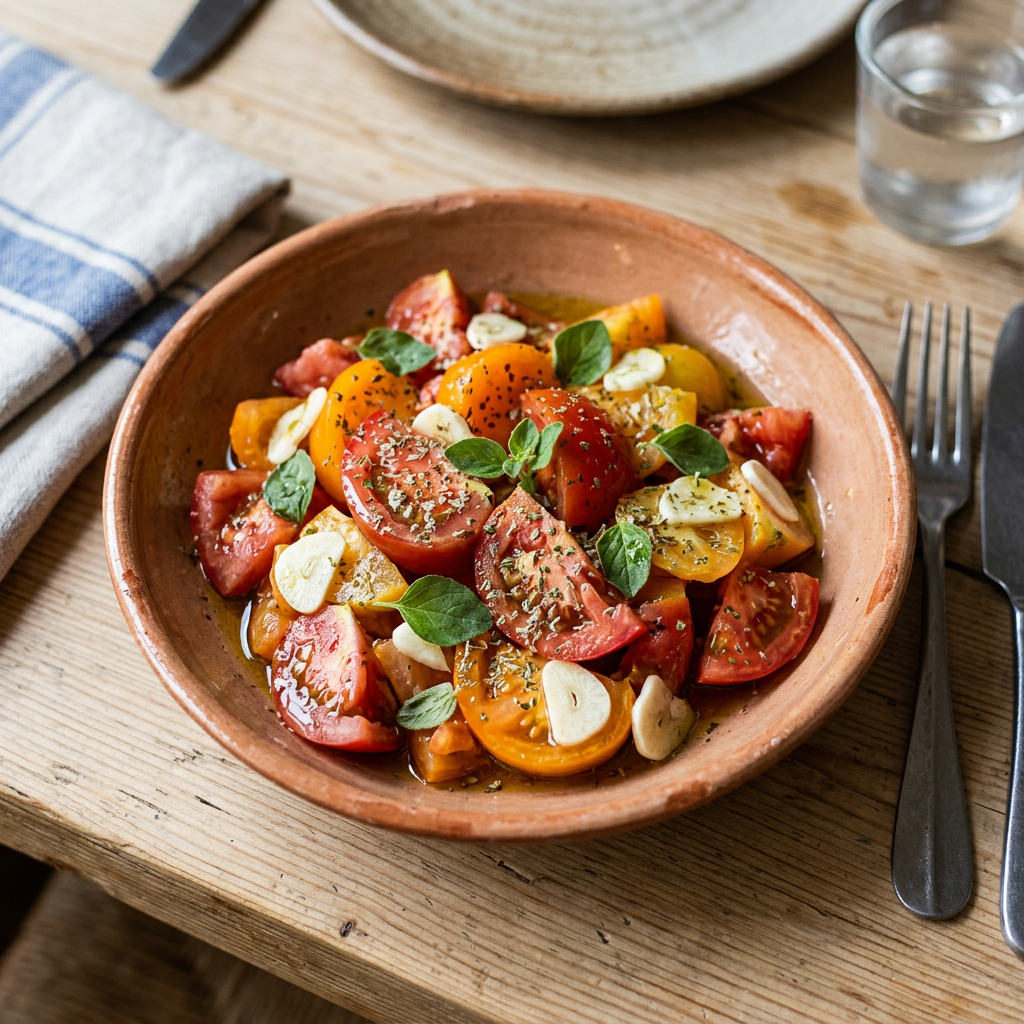 Ensalada de tomate, ajo y orégano