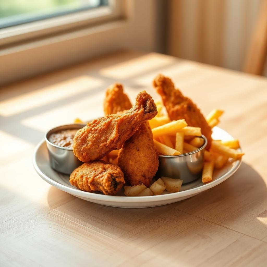 Alitas de pollo con patatas fritas