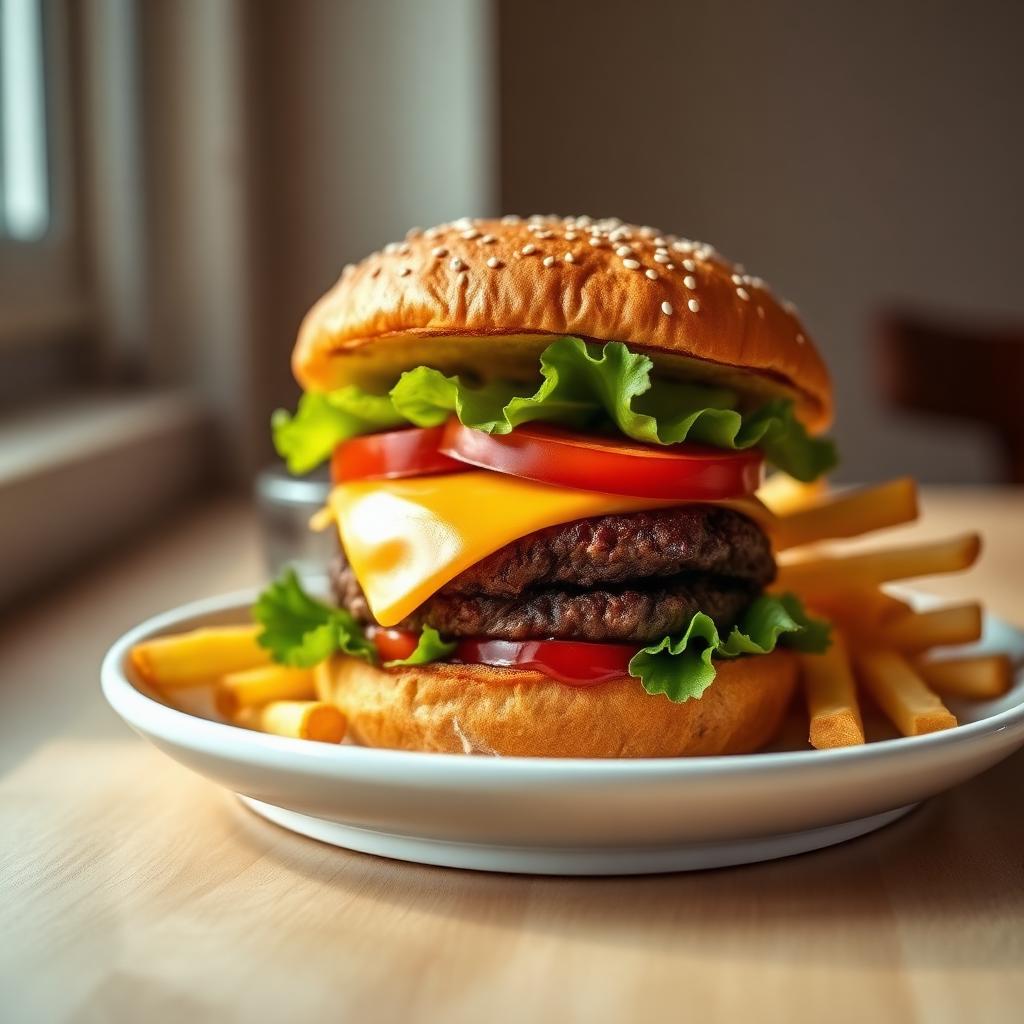 Hamburguesa de buey con patatas fritas